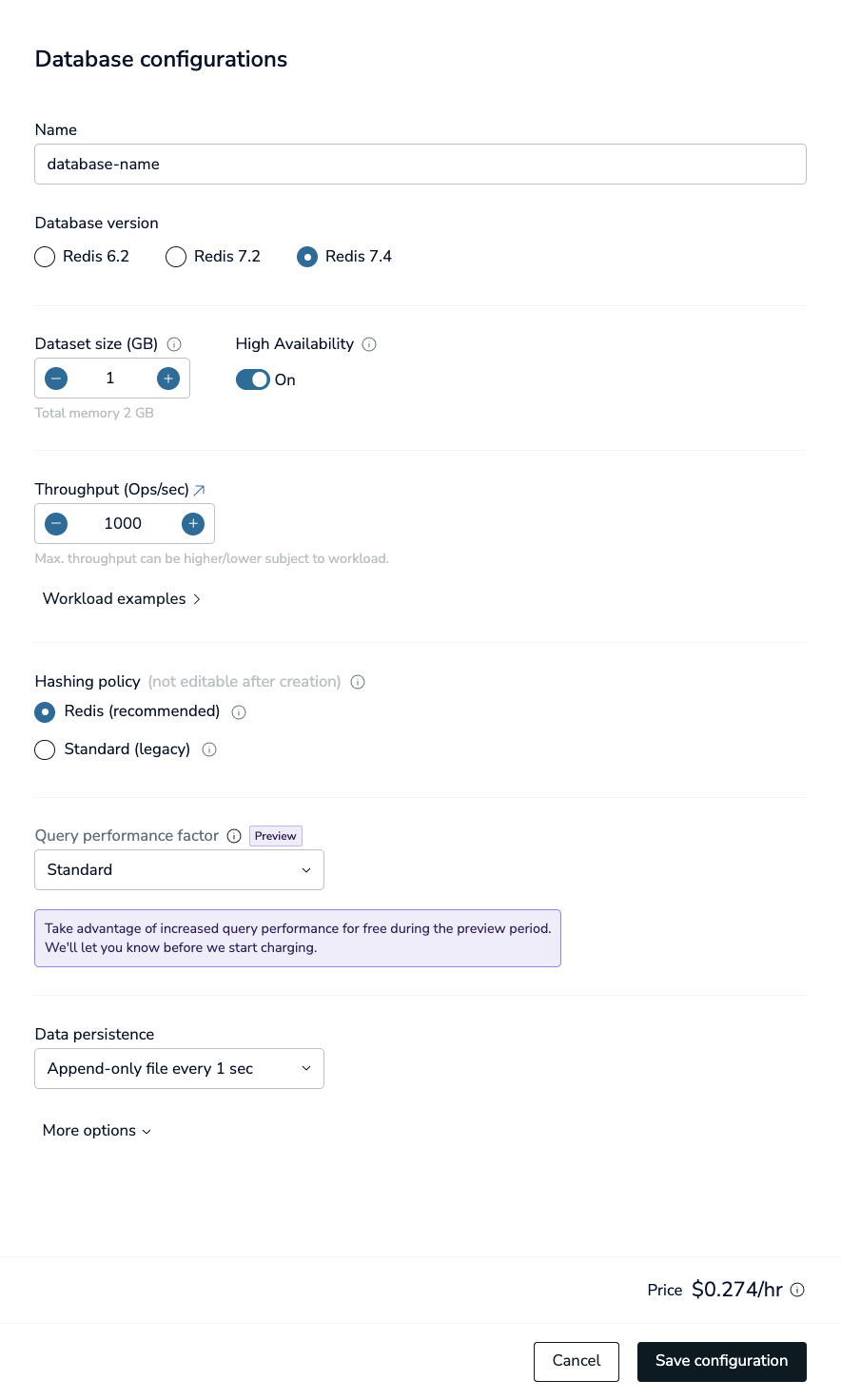 The New Database dialog with basic settings.